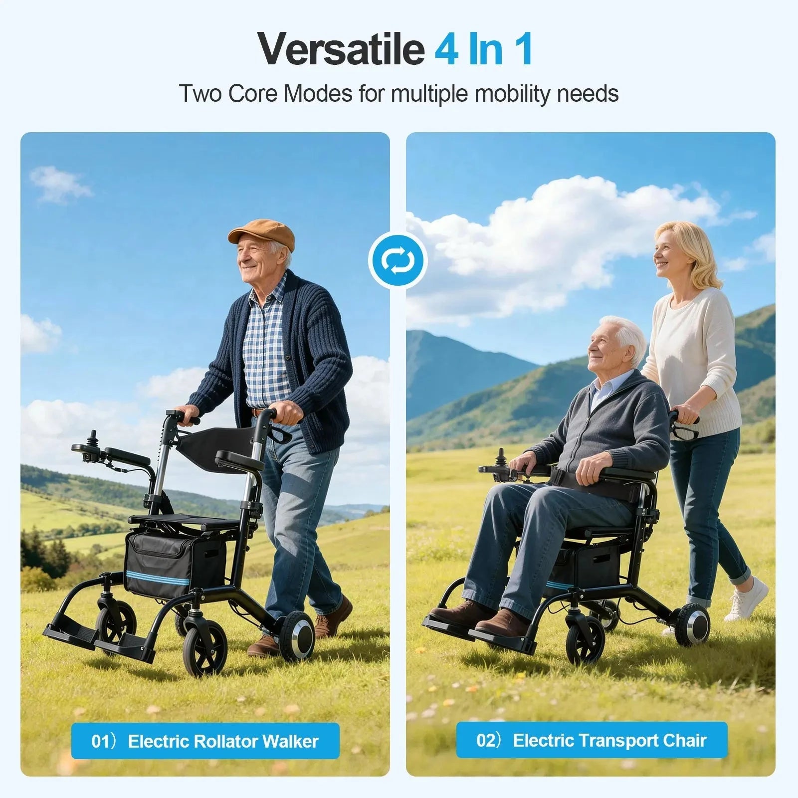 4 in 1 Wheelchair Rollator Walker Combo EW6001 Tivaro