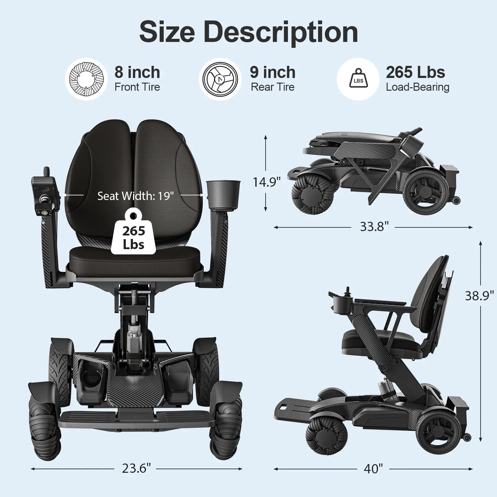 Intelligent Electric Wheelchair for Adults EW8001-3D Wing-Black Tivaro